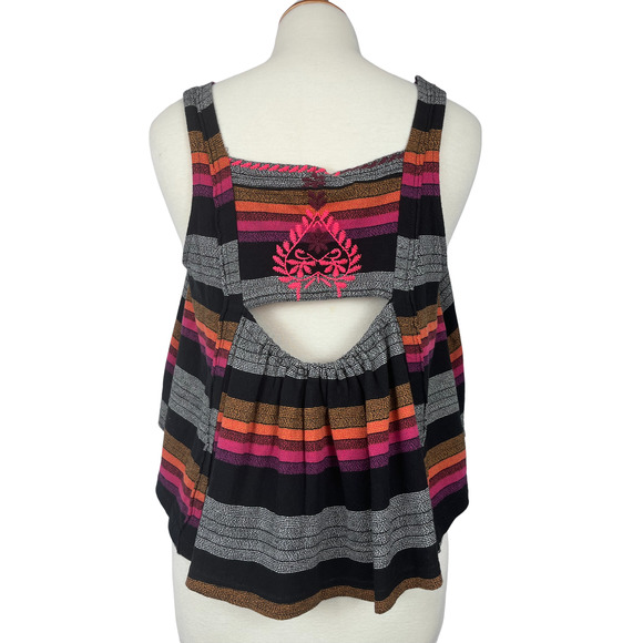 Free People Black Combo Stripe Embroidered Tank Shirt Size XS - Picture 9 of 14